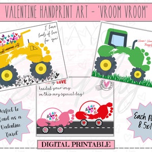 Valentine Handprint Art and Craft - Tractor, Dump Truck, Car, Three Designs - Keepsake, Grandparents, Parents, Memory, Printable, Digital