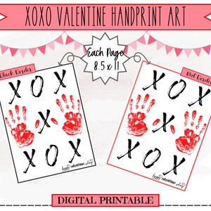 Valentine Handprint Art and Craft - XOXO, Two Design Colors - Keepsake, Grandparents, Parents, Memory, Printable, Digital