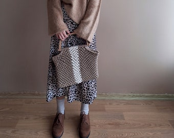 Macrame Bag, Woman Handbag, Milky Brown & White Colour Block Handmade Bag, Cotton Knitted Bag, Women's Day Gifts for Lover ' Mocha '