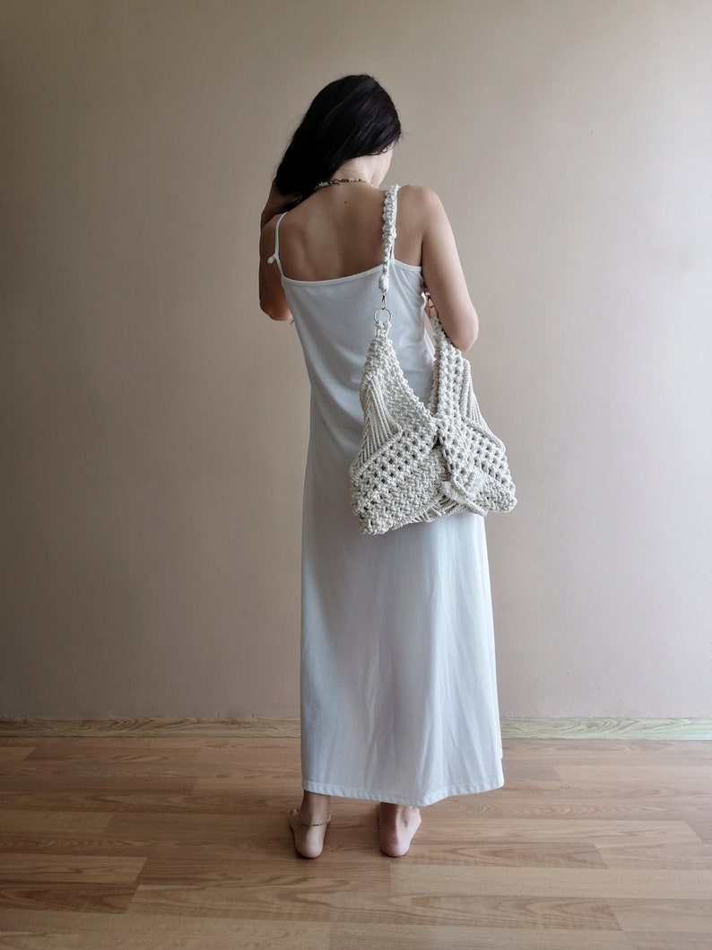 Macrame Bag, Macrame Woman Bag, Shoulder Bag, Ecru Cotton Woman Bag, Knotted Woman Bag, Macrame Accessories, Women's Day Gifts for Her image 2