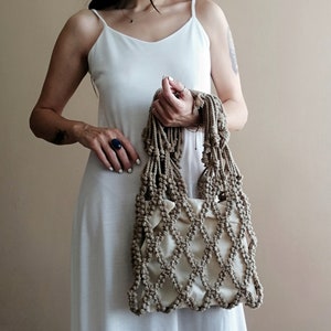 Macrame Bag, Mesh Bag, Macrame Woman Bag, Ecru & Beige Cotton Bag, Beach Tote Bag, Women's Day Gifts, Special Gift for Lover image 2