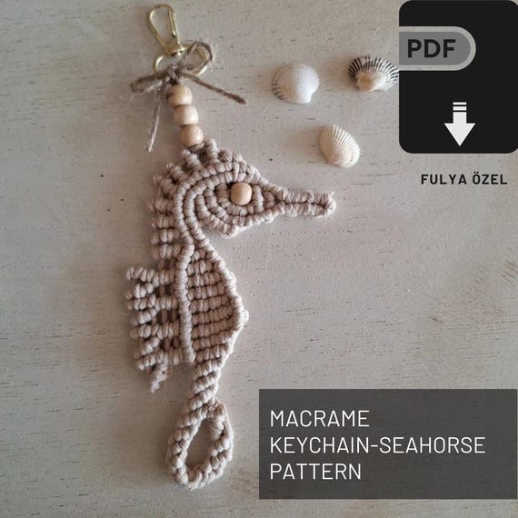 Macrame Keychain Hippocampus PDF Guide-Photo Tutorial - SeaHorse Keychains - Engagement & Wedding Party Favors