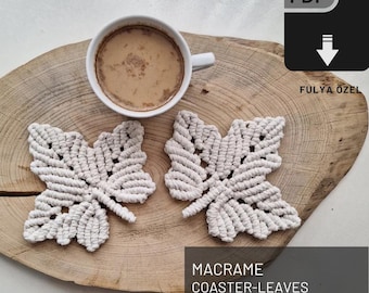 Macrame Leaves Coasters - PDF - Photo Pattern: Wedding&Engagement Party Decor, BabyShower, Birthday Coasters,