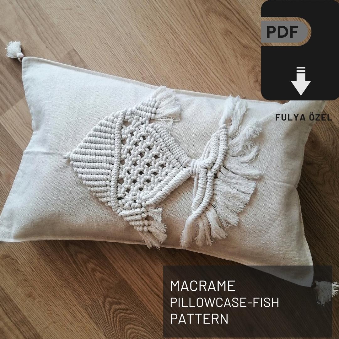 Patrón de funda de almohada de macramé, patrón de pez, tutorial en