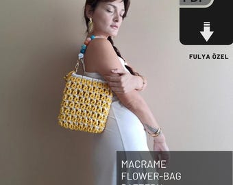 Macrame Daisy Flower Bag PDF File - Pattern: Mini Basket Handbag Tutorial , Yellow Bags