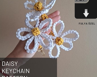 Macrame Daisy Keychain Pattern: Photo Tutorial (PDF Guide), Spring Design - Wedding & Engagement Party Favors