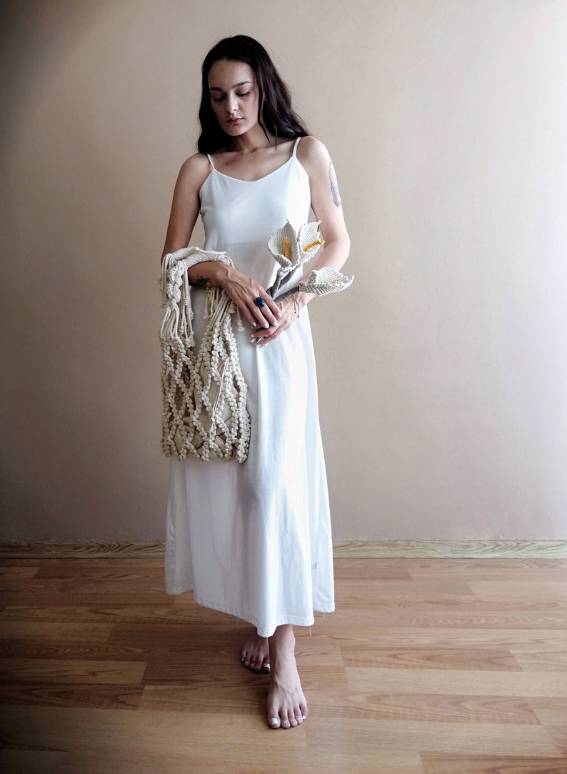 Macrame Bag, Mesh Bag, Macrame Woman Bag, Ecru & Beige Cotton Bag, Beach Tote Bag, Women's Day Gifts, Special Gift for Lover image 9