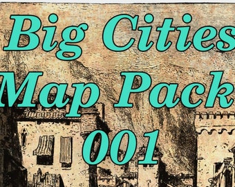 RPG City Generator Big Cities Map Pack 1 with 7 Large Hand Drawn City Maps and 5 Random Tables to Fill in Shops