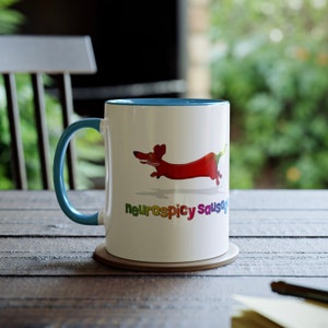 Neurospicy Sausage | neurodiverse | sausage dog | adhd | autism | Rainbow | Two-Tone Coffee Mugs 11oz l