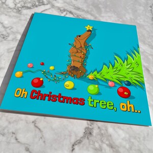 Zabawna kartka świąteczna z jamnikiem: piosenka „Oh Christmas Tree”