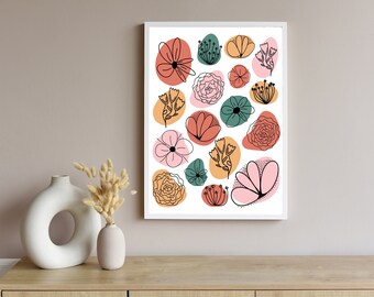 Boho Blossom Wall Art Print, Floral Print, Instant Download Art, Colorful Floral Art, Prints to Download
