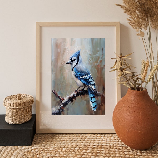 Blue Jay Bird | Oil Painting | Printable Art | Instant Download