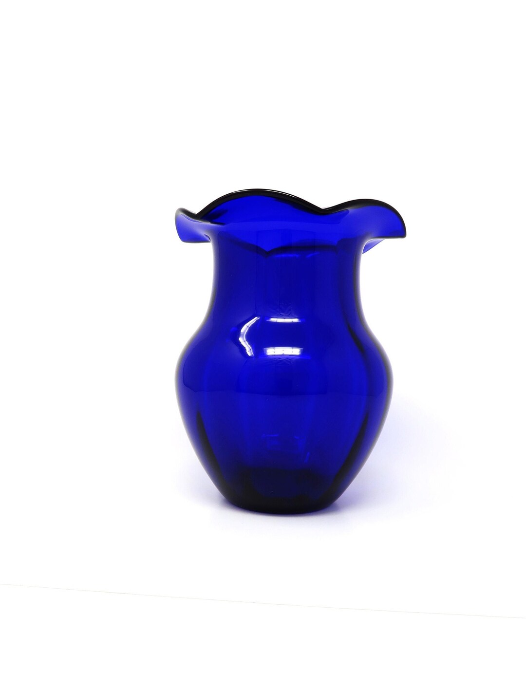 Cobalt Blue Glass Round Vase Ruffled/waived Edges Etsy