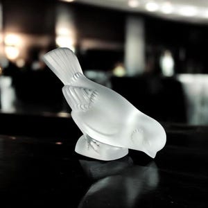 Lalique France Sparrow-Head Down-Frosted Figurine