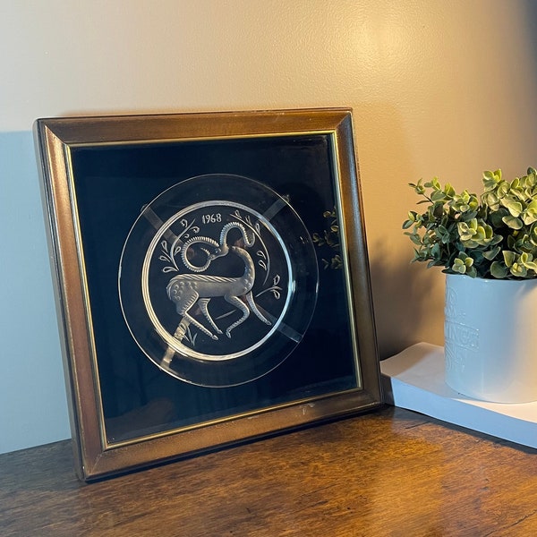 Lalique France 1968 Gazelle Wooden Framed Plate