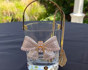 Crystal Ice Bucket & Tongs with Gold Color Metal- Made in Italy