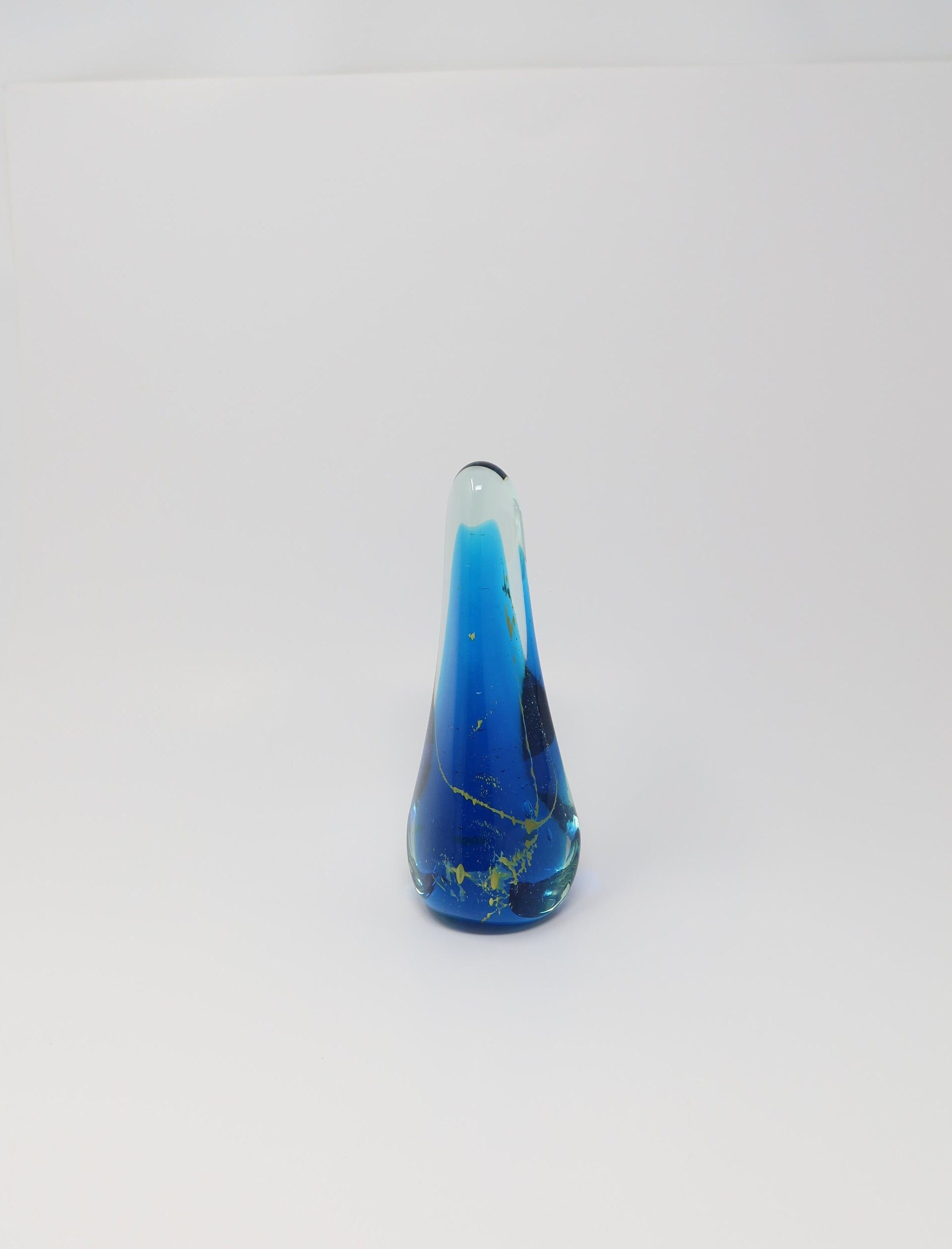Signed Mdina Malta Paperweight, Blue Over Clear 7 - Etsy