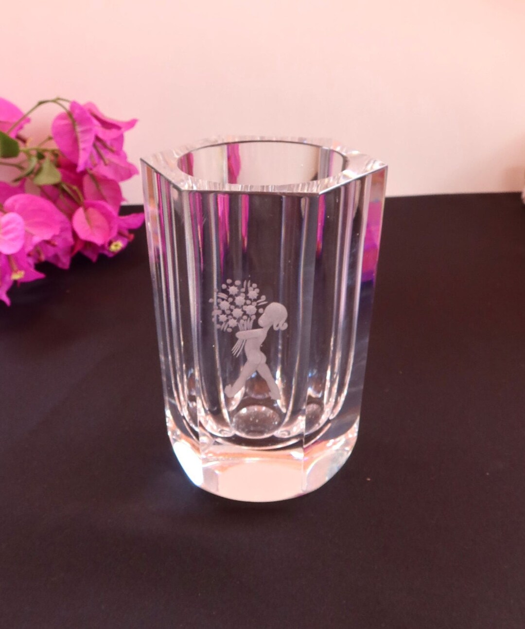 1979 Orrefor's Sweden Flower Vase Girl With Bouquet Design Vintage Etsy