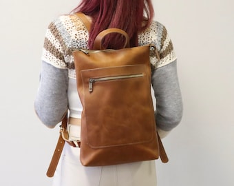 Personalized Leather Laptop Backpack, Engraved Woman's Backpack