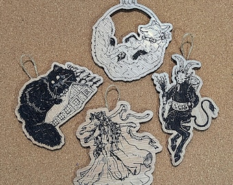 Weihnachten / Heidnische Ornamente | Mari Lwyd, Krampus, Yule Katze, Fuchs | Hartholz-Schichtholz