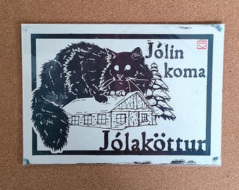 Yule Cat Blockdruck A5 | Jólaköttur | Weihnachtlich / Pagan