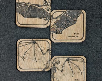 False Vampir Fledermaus Untersetzer | Hartholz-Schichtholz mit Korkrücken