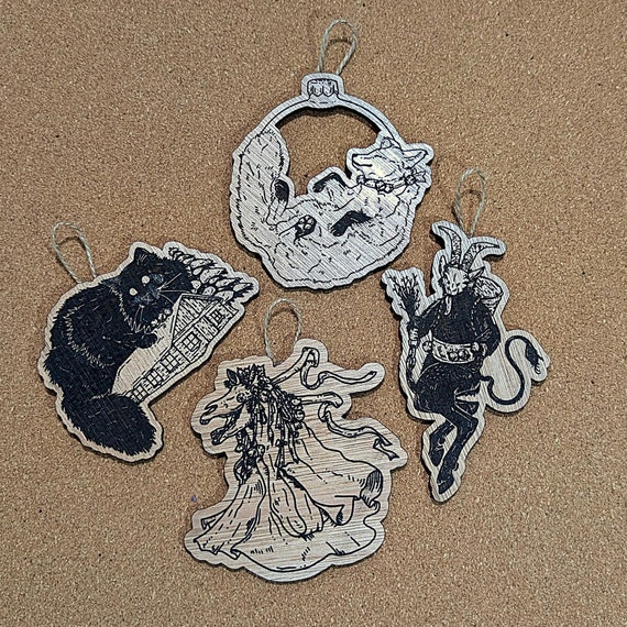 Christmas / Pagan ornaments | Mari Lwyd, Krampus, Yule Cat, Fox | Hardwood plywood