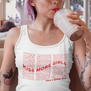 Red Kiss More Girls Shirt for Lesbian Pride Tank Top
