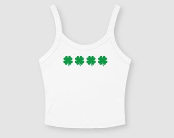Lucky Four Leaf Clover St Patricks Day Tank Top Shamrock Crop Tank
