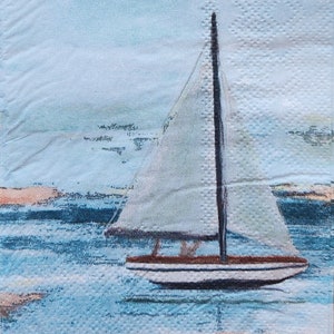 4x Sailboat on the Water Paper Napkin for Decoupage  Set of 4