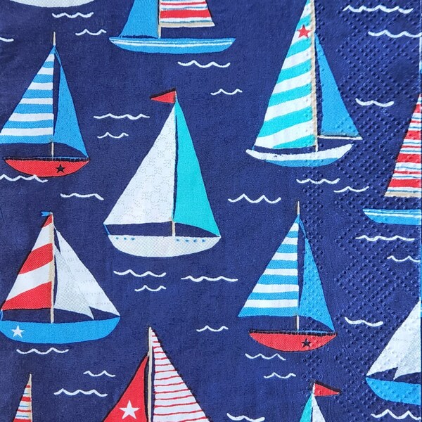 4x Nautical Sailboat Paper Dinner Napkin for Decoupage Set of 4