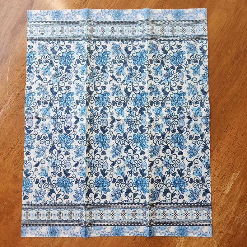 Whimsical Blue and White Floral Pattern Paper Dinner Napkin Etsy
