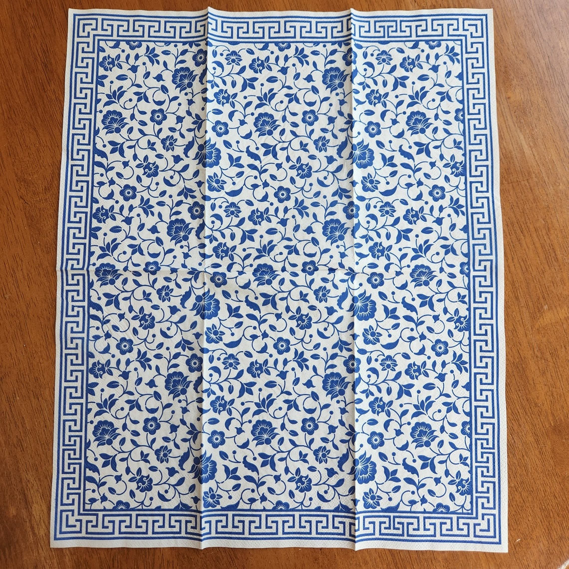 Blue and White Floral Paper Napkin for Decoupage Set of 4 Etsy