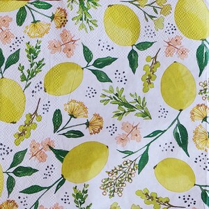 4x Lemons and Flowers Paper Napkin For Decoupage  Set of 4 Set of 4