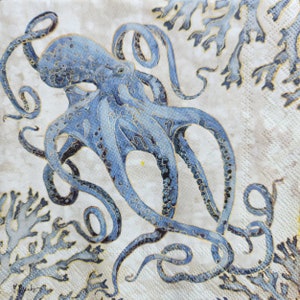 4x Octopus Paper Napkin For Decoupage  Set of 4