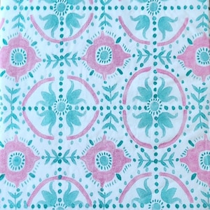 4x Pink Blue and White Floral Paper Napkin for Decoupage Set of 4