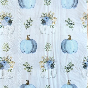 4x Blue and White Pumpkin Paper Dinner Napkin for Decoupage Set of 4