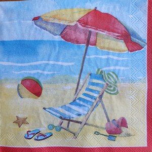 4x Paper Napkin For Decoupage Summer Beach Chair Scene Set of 4