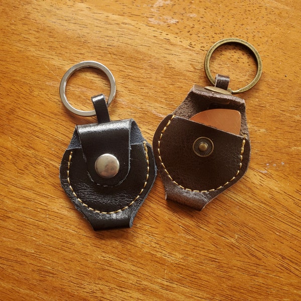 Leather Guitar Pick Holder Keychain