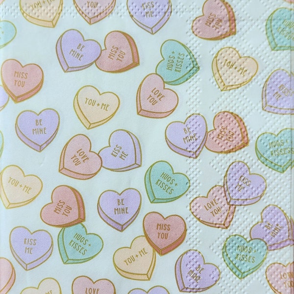 4x Valentine's Day Conversation Hearts Paper Napkin for Decoupage Set of 4