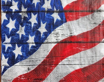 4x American Flag Patriotic Paper Napkin For Decoupage Set of 4