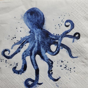 4x Blue Octopus Paper Napkin For Decoupage  Set of 4