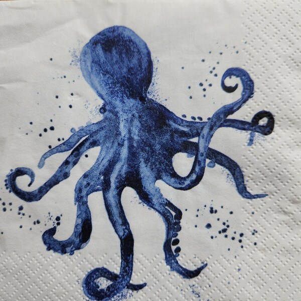 4 serviettes en papier Pieuvre bleue pour découpage, lot de 4