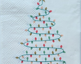 4x Christmas Tree Lights Paper Napkin for Decoupage Set of 4