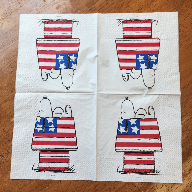 Patriotic Snoopy Paper Napkin for Decoupage Set of 4 Etsy