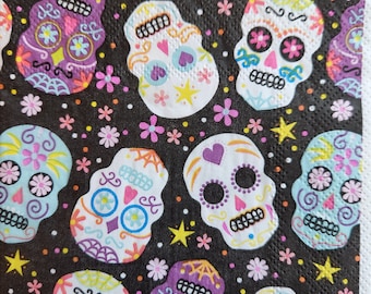 4x Sugar Skull Halloween Paper Napkin For Decoupage Set of 4
