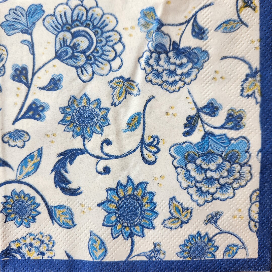 Blue and White Floral Paper Napkin for Decoupage Set of 4 Etsy