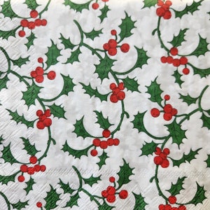 4x Beverage Sized Mistletoe Christmas Paper Napkin For Decoupage  Set of 4