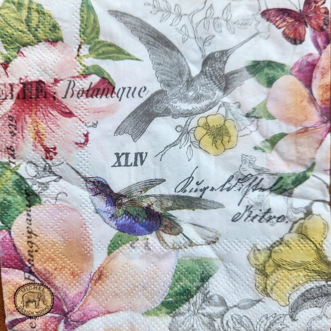 4x Hummingbird Floral Paper Napkin for Decoupage Set of 4 - Etsy