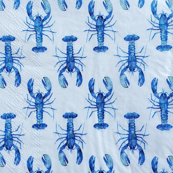 4x Paper Napkin for Decoupage Blue Lobsters on a White Background Set of 4